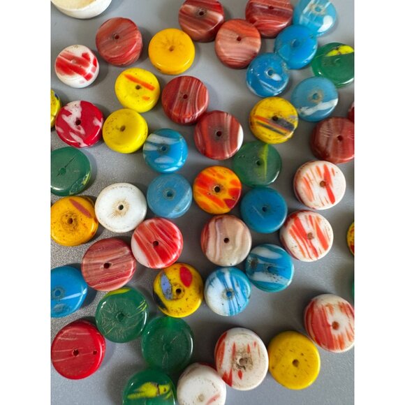Vintage African Trade Beads Lot Disc Spacers Multicolor Mixed Materials 10-20mm - Picture 9 of 10